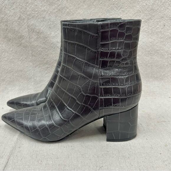 Marc Fisher Crocodile Daith Pointed Toe Block Heel Zip-Up Leather Boota Size 10M - Picture 2 of 13